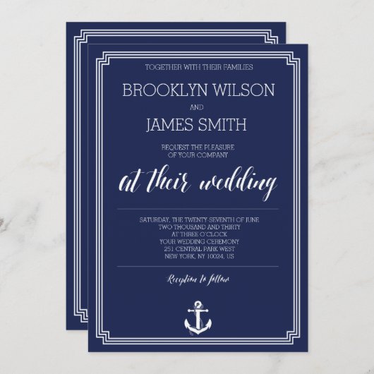 Nautical Wedding Invitations with White Lijst Kaart (Voorkant / Achterkant)