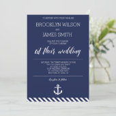 Nautical Wedding Invitations with White Stripes Kaart (Staand voorkant)