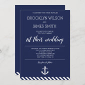 Nautical Wedding Invitations with White Stripes Kaart (Voorkant / Achterkant)