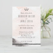 Nautical Wedding Invitding Waterverf Peach Kaart (Staand voorkant)