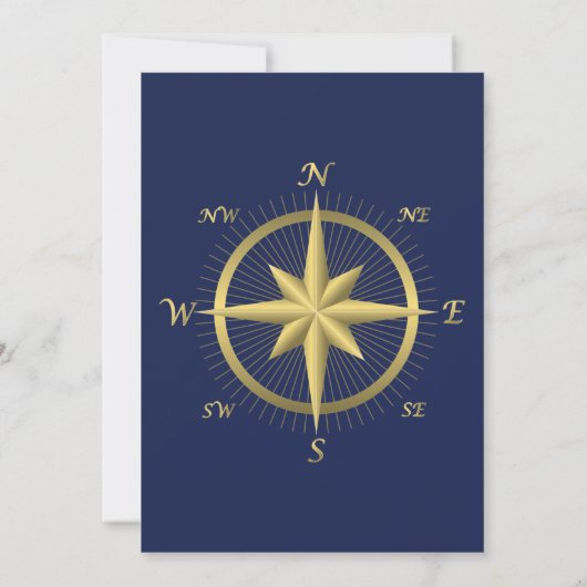 Nautical Wedding Inviting Gold Compass Kaart (Achterkant)