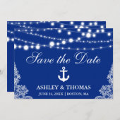 Nautical Wedding Lights & Lace Save the Date (Voorkant / Achterkant)