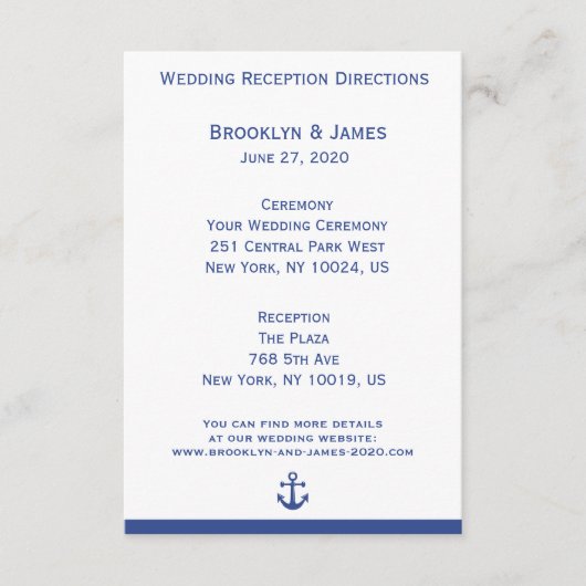 Nautical Wedding Maps and Directions Informatiekaartje (Voorkant)
