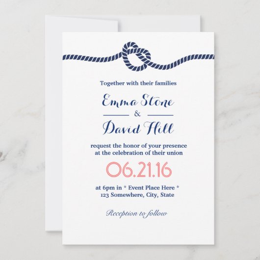 Nautical Wedding Minimalist Navy Tying the Knot Kaart (Voorkant)