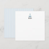 Nautical Wedding Monogram Blue Stripe Bedankkaart (Voorkant / Achterkant)