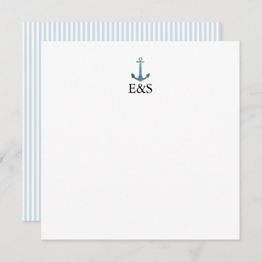 Nautical Wedding Monogram Blue Stripe Bedankkaart (Voorkant / Achterkant)