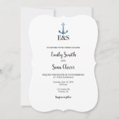 Nautical Wedding Monogram Blue Stripe Uitnodiging (Voorkant)