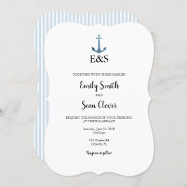 Nautical Wedding Monogram Blue Stripe Uitnodiging