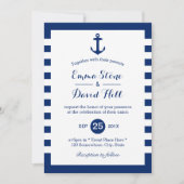 Nautical Wedding Navy Blue Anchor & Stripes Kaart (Voorkant)