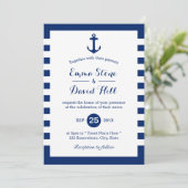 Nautical Wedding Navy Blue Anchor & Stripes Kaart (Staand voorkant)