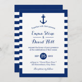 Nautical Wedding Navy Blue Anchor & Stripes Kaart (Voorkant / Achterkant)
