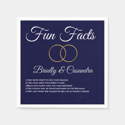 Nautical Wedding Navy Blue en White Fun Facts Nap Servet (Voorkant)