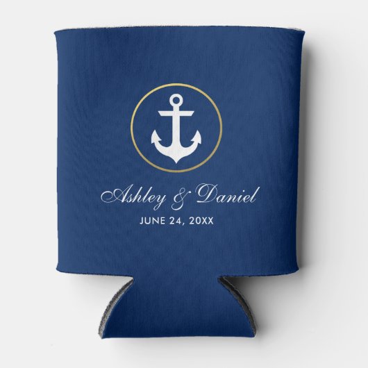 Nautical Wedding Navy Blue Gold Blikjeskoeler (Voorkant)
