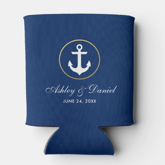 Nautical Wedding Navy Blue Gold Blikjeskoeler (Achterkant)