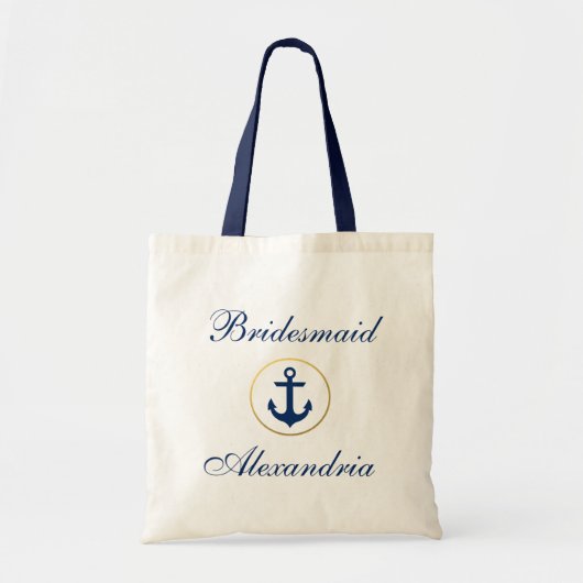 Nautical Wedding Navy Blue Gold Bridesmaid Tote Bag (Voorkant)