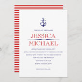Nautical Wedding Navy Blue Nautical Red Stripes in Kaart (Voorkant / Achterkant)