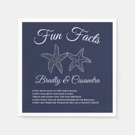 Nautical Wedding Navy Blue Starfish Fun Facts Servet (Voorkant)