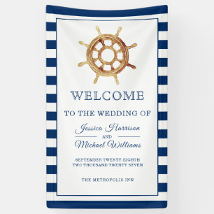 Nautical Wedding Navy Waterverf Steering Wheel Spandoek