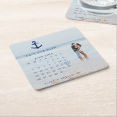 Nautical Wedding Photo Calendar Save the Date Kartonnen Onderzetters (Schuin)