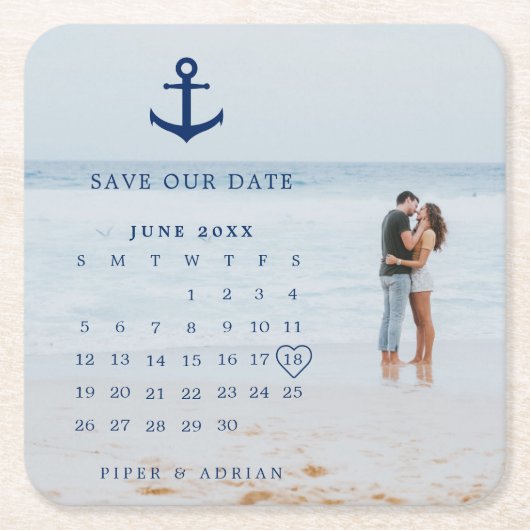Nautical Wedding Photo Calendar Save the Date Kartonnen Onderzetters (Voorkant)