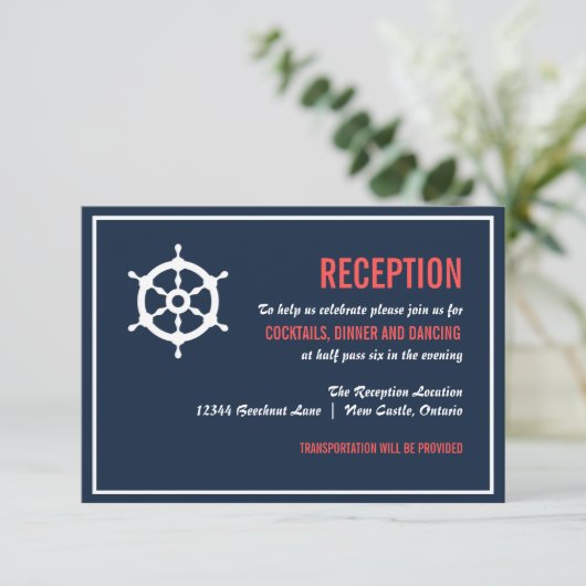 Nautical Wedding Reception Kaart van de marine en  (Staand voorkant)