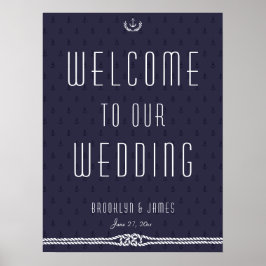 Nautical Wedding Reception Sign 18x24 Blue Anchors Poster