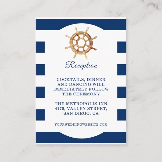 Nautical Wedding Reception van het zeemacht-stuurw Informatiekaartje (Voorkant)