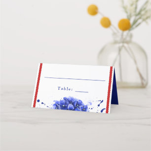 Nautical Wedding Red Blue Hydrangea Paint Drip Plaatskaartje