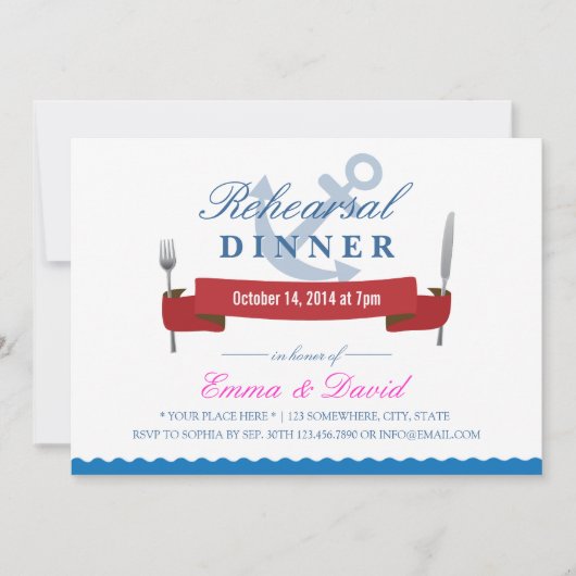 Nautical Wedding Rehearsal Dinner Invitations Kaart (Voorkant)