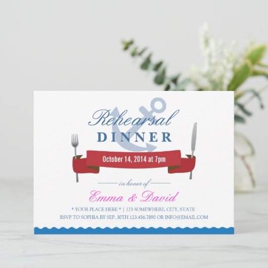 Nautical Wedding Rehearsal Dinner Invitations Kaart (Staand voorkant)