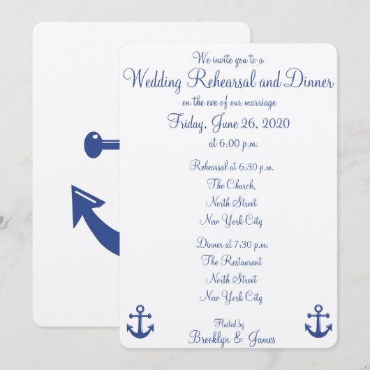 Nautical Wedding Rehearsal Dinner Invitations Kaart (Voorkant / Achterkant)