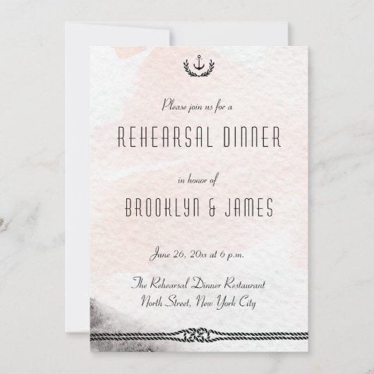 Nautical Wedding Rehearsal Nodig Waterverf Peach u Kaart (Voorkant)
