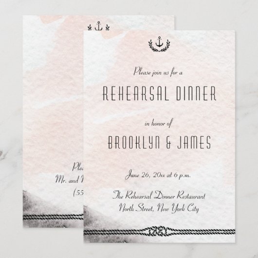Nautical Wedding Rehearsal Nodig Waterverf Peach u Kaart (Voorkant / Achterkant)