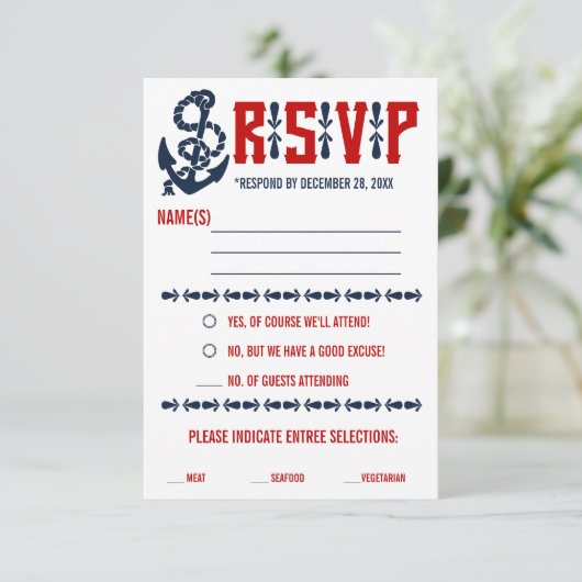  Nautical Wedding Response-kaarten RSVP Kaartje (Staand voorkant)