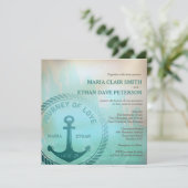 Nautical Wedding  Retro Style Blauwgroen Kaart (Staand voorkant)