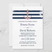 Nautical Wedding Roos Gold Anchor Navy Stripes Kaart (Voorkant)