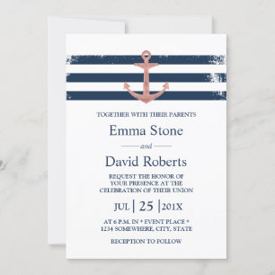 Nautical Wedding Roos Gold Anchor Navy Stripes Kaart