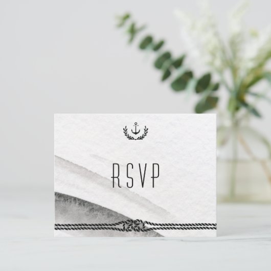 Nautical Wedding RSVP Briefkaarten grijs en wit (Staand voorkant)