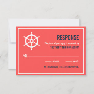 Nautical Wedding RSVP Kaart van Navy Blue en Coral