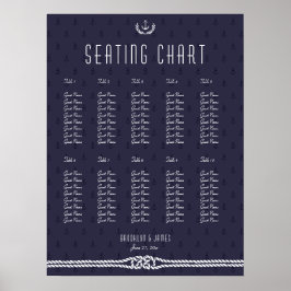Nautical Wedding Seating Chart 18x24 Blue Anchors Poster