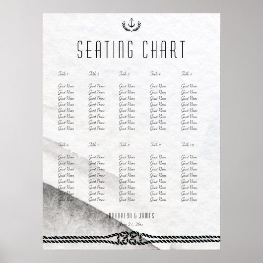 Nautical Wedding Seating Chart 18x24 Grey White Poster (Voorkant)