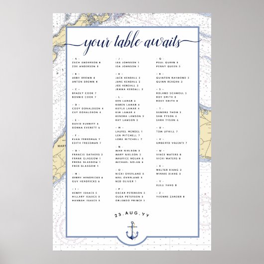 Nautical Wedding Seating Chart | Martha's wijngaar Poster (Voorkant)