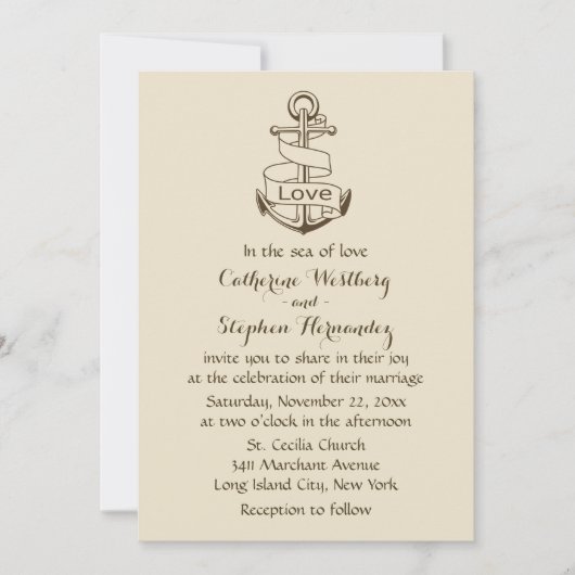  Nautical Wedding Ship Anchor Brown Tan Kaart (Voorkant)