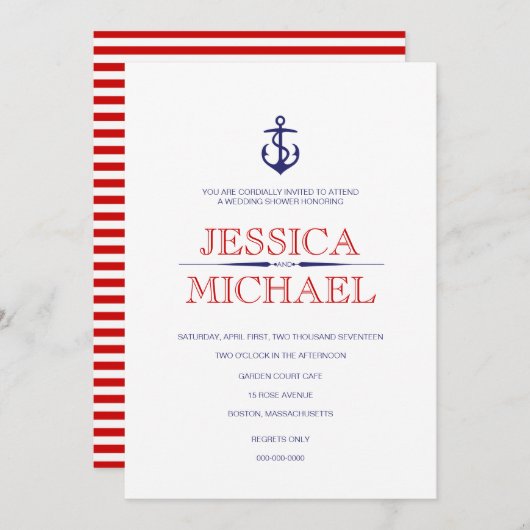 Nautical Wedding Shower Anchor and Pattern Lines Kaart (Voorkant / Achterkant)