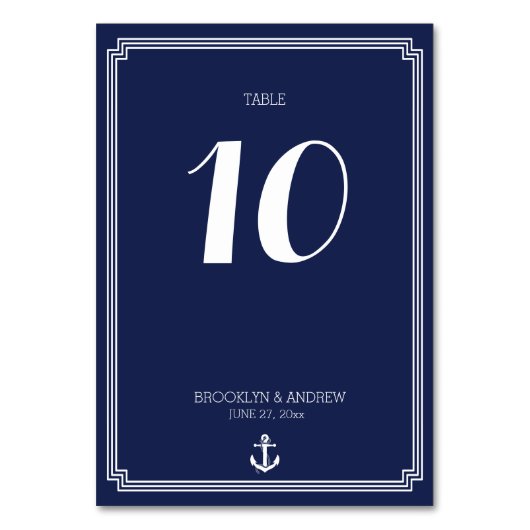 Nautical Wedding Table Numbers Navy Blue Lijst Kaart (Voorkant)