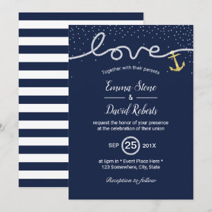 Nautical Wedding Tying the Knot Anchor Navy Blue Kaart