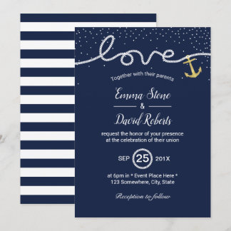 Nautical Wedding Tying the Knot Anchor Navy Blue Kaart