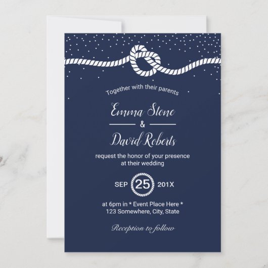 Nautical Wedding Tying the Knot Heart Navy Blue Kaart (Voorkant)