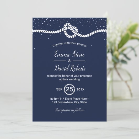 Nautical Wedding Tying the Knot Heart Navy Blue Kaart (Staand voorkant)