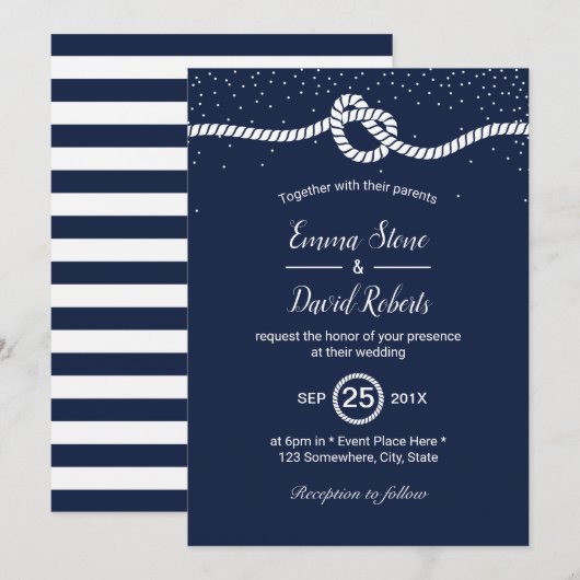 Nautical Wedding Tying the Knot Heart Navy Blue Kaart (Voorkant / Achterkant)